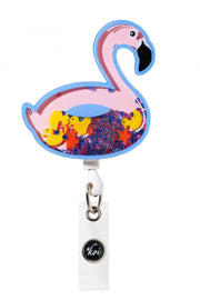 A156 Shaker Badge Reel — Flamingo Floatie