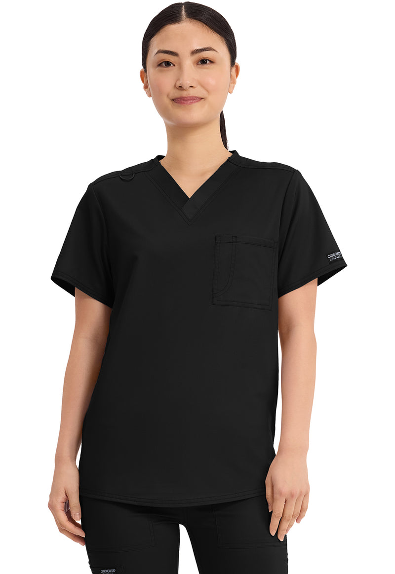 WW625 Unisex 1 Pocket Tuckable V-Neck Top