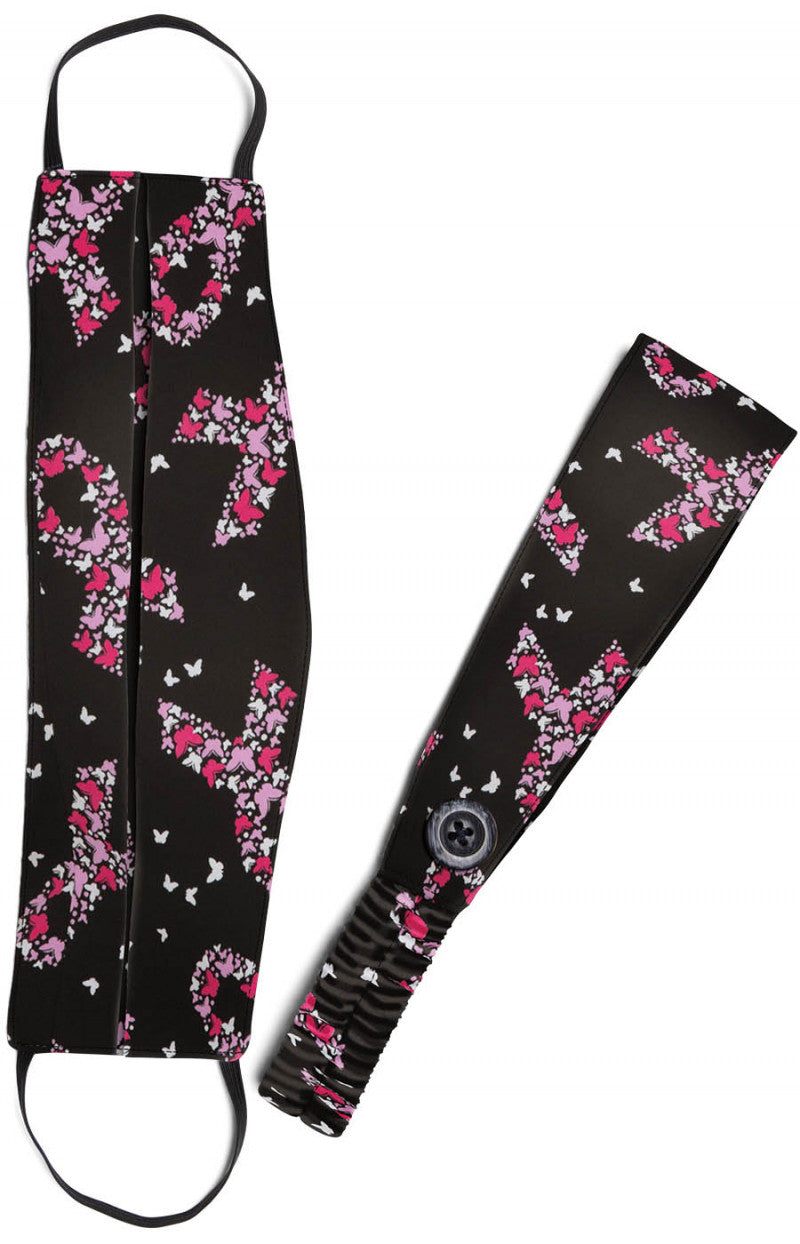 A162PRM Fashion Mask + Headband Set — Breast Cancer Butterfly