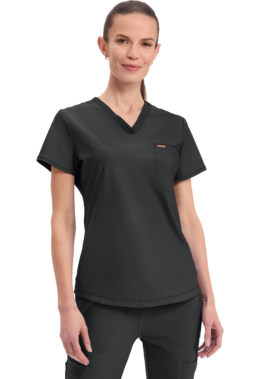 CHEROKEE CK819 Tuckable V-Neck Top — Black