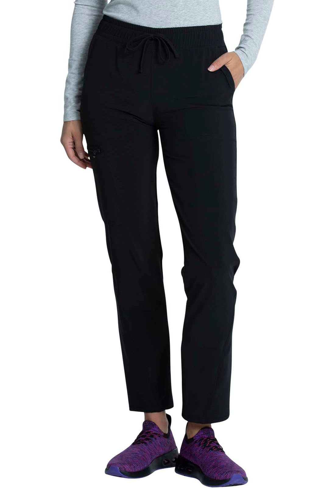 CHEROKEE CKA184P Mid Rise Drawstring Tapered Leg Pant — Black