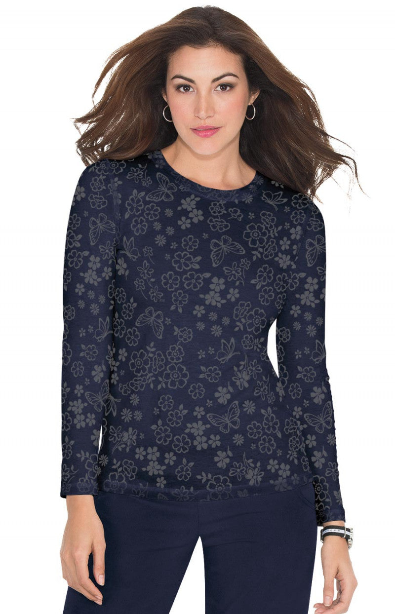 1061PR Stretch Presley Top — Flower Burnout Navy