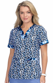 1070PR Stretch Elena Top — Tie Dye Leopard Blue