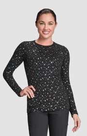 167PR Tessa Tee — Black Iridescent Twinkle Pattern