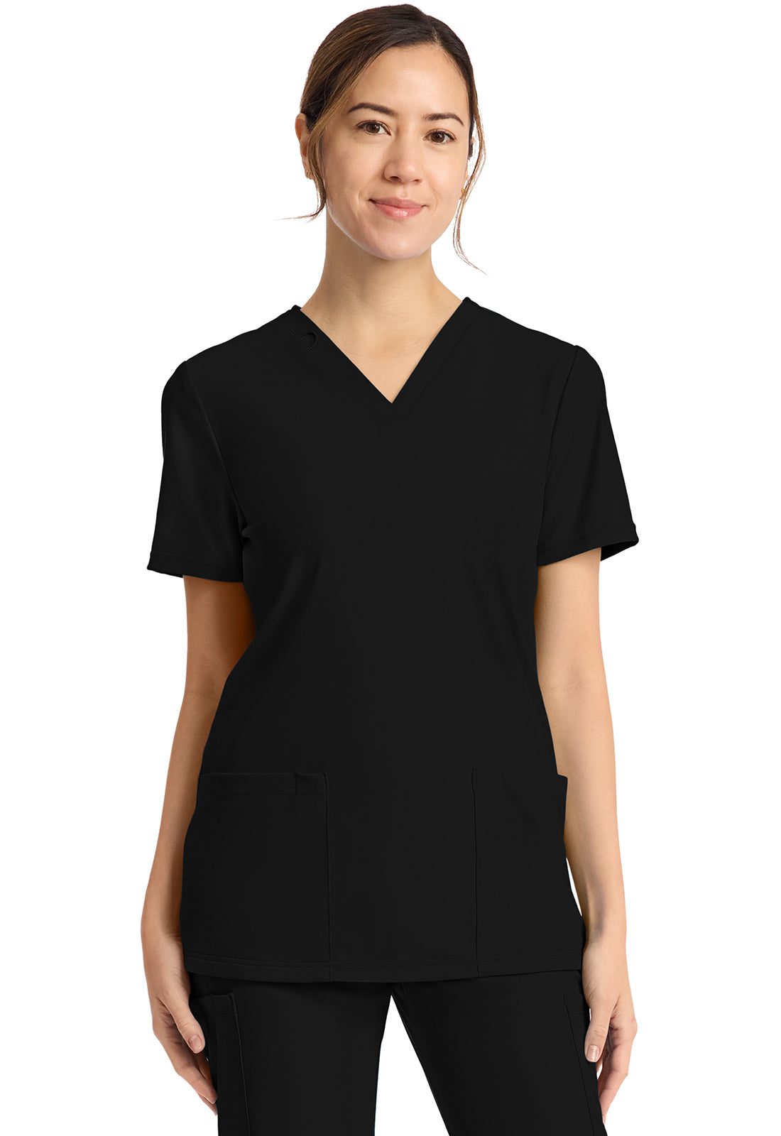 CHEROKEE CK832 Women's 2-Pocket V-Neck Top — Black