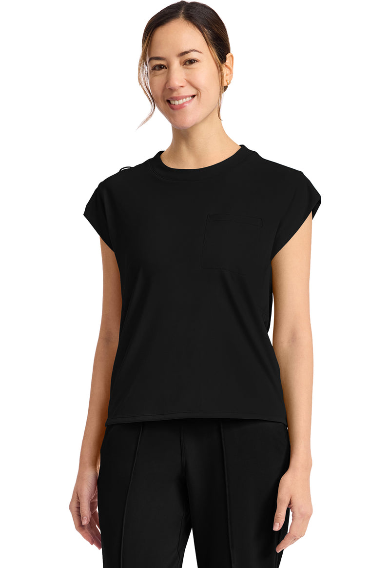 CHEROKEE CK936 Women's 1-Pocket Crew Neck Top — Black